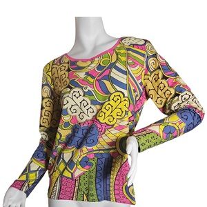Blissfully Brand Suki Long Sleeve V-neck Boho Psychedelic Retro Tee Top 
Small